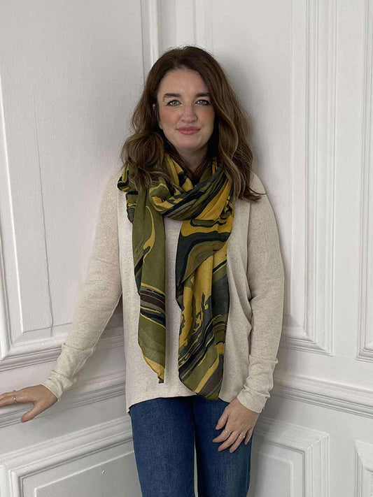 Marble Print Scarf - Olive
