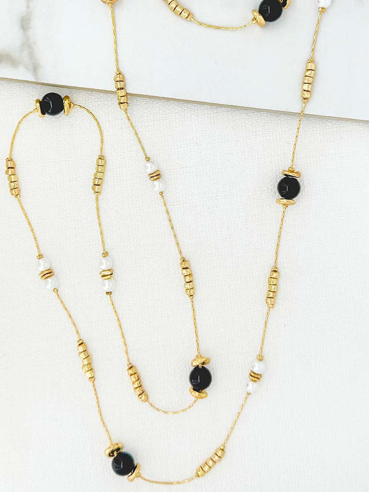 Envy Bead & Pearl Necklace - Gold