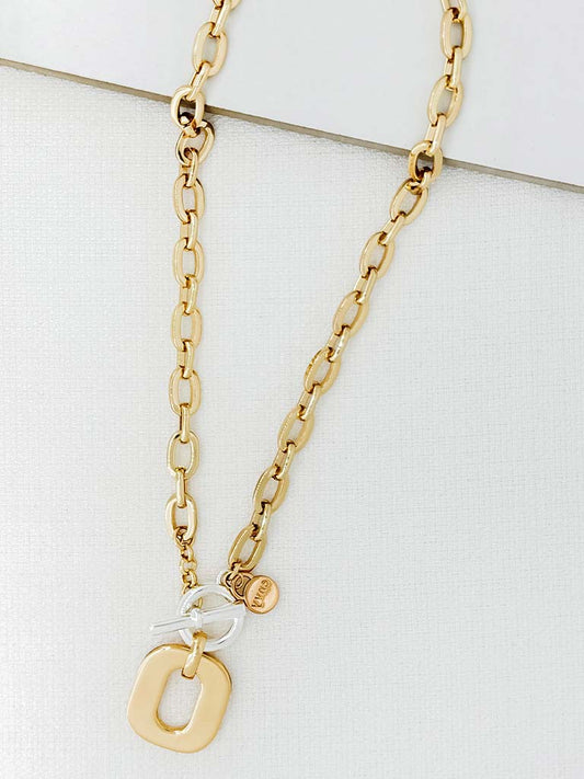 Envy T-Bar Disc Pendant Necklace - Gold