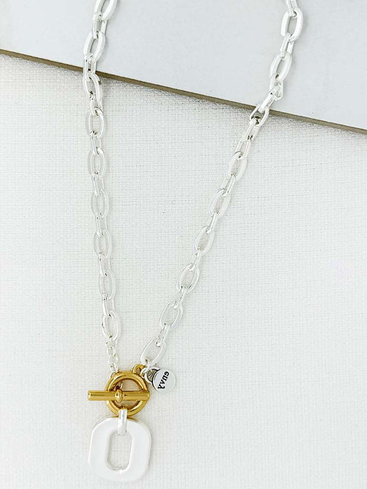 Envy T-Bar Disc Pendant Necklace - Silver