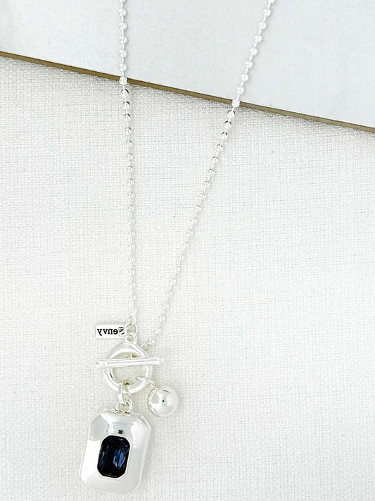 Envy Gemstone Charm Necklace - Silver
