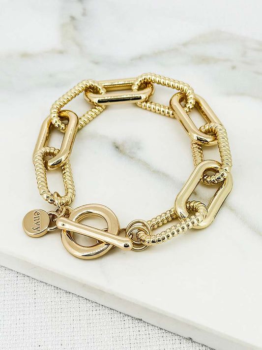 Envy T-Bar Ridged Chainlink Bracelet - Gold