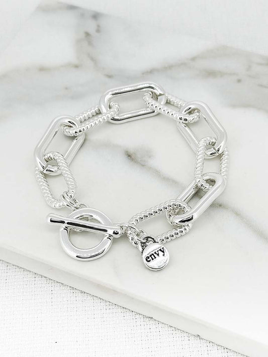 Envy T-Bar Ridged Chainlink Bracelet - Silver