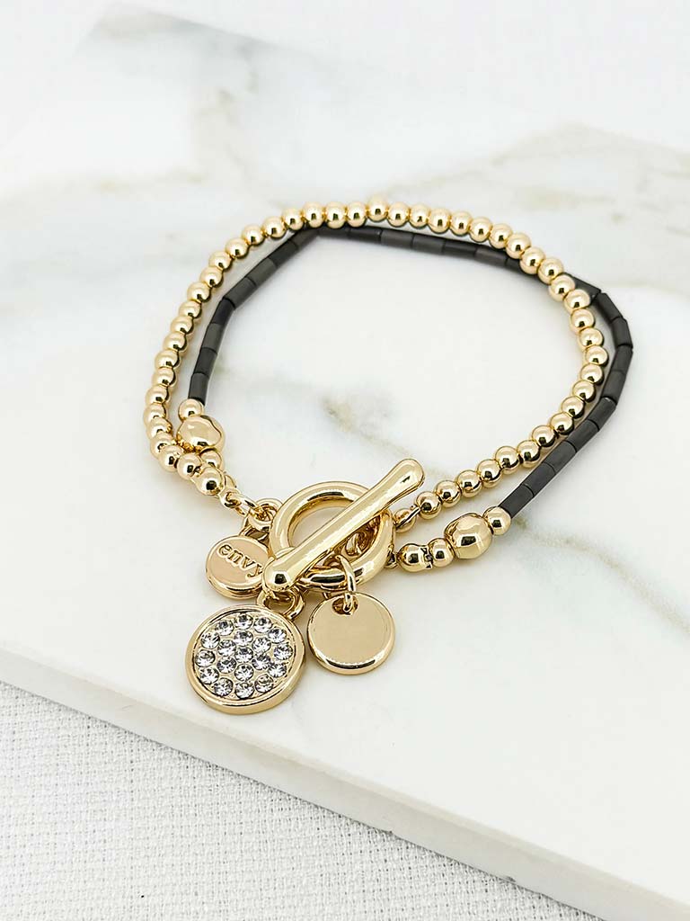 Envy Double Strand Bead Bracelet - Gold & Black