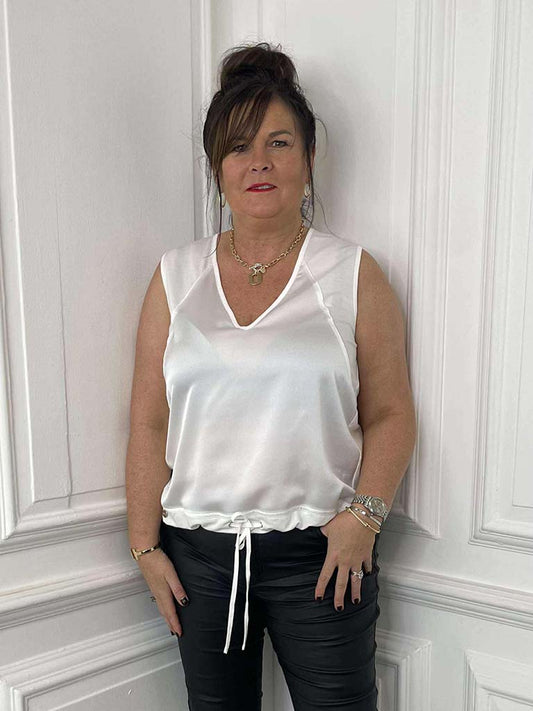 Malissa J Silk Feel Drawstring Vest - Warm White