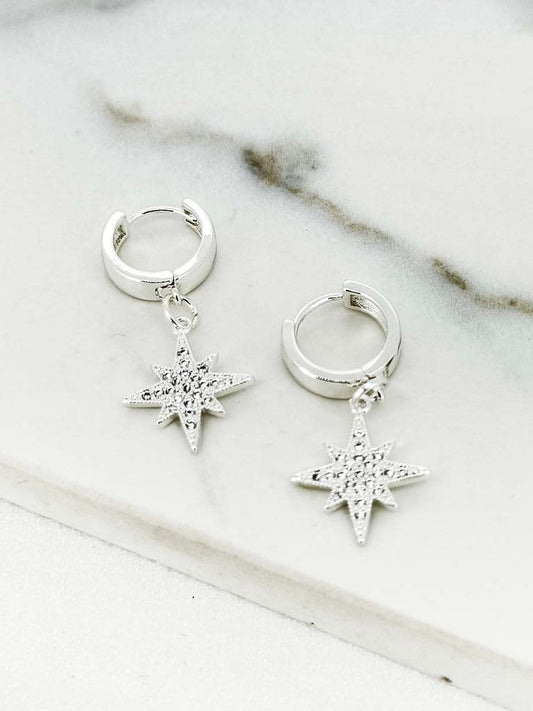 Envy Star Shimmer Hoop Earrings - Silver