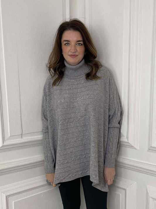 Cable Ribbed Polo Knit - Misty Grey