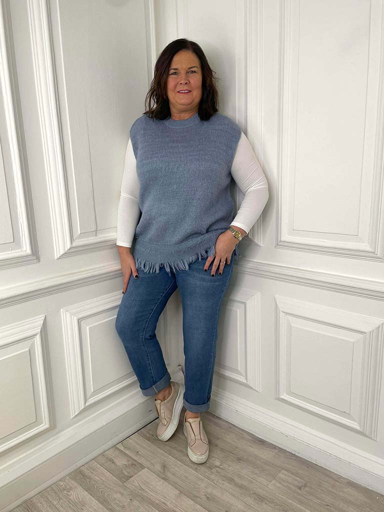 Malissa J Fringed Tank Knit - Blue