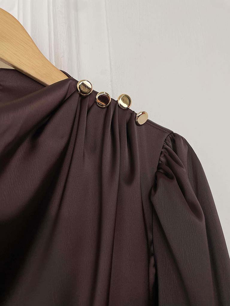 Draped Neck Blouse - Chocolate