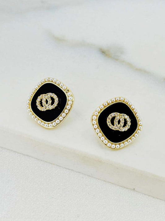 Envy Interlink Embellished Earrings - Gold