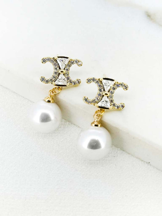 Envy CC Pearl Earrings - Gold
