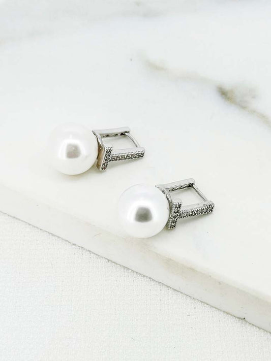 Envy T Pearl Earrings - Silver