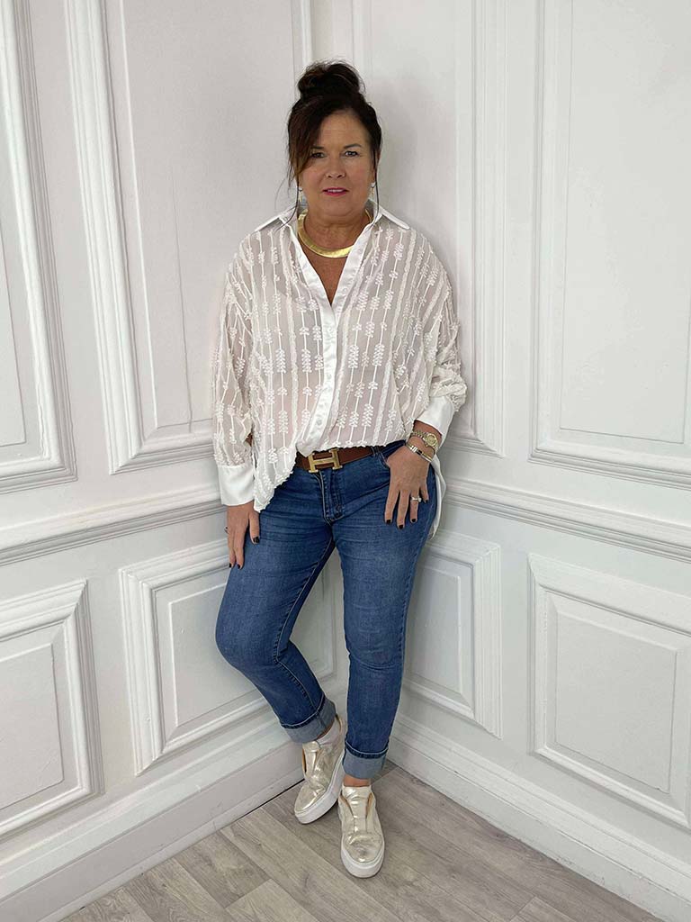 Textured Sheer Classic Shirt - Winter White