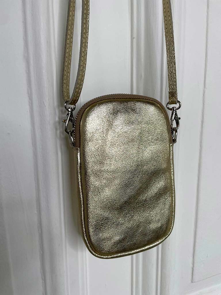 Leather Cross Body Phone Bag - Gold