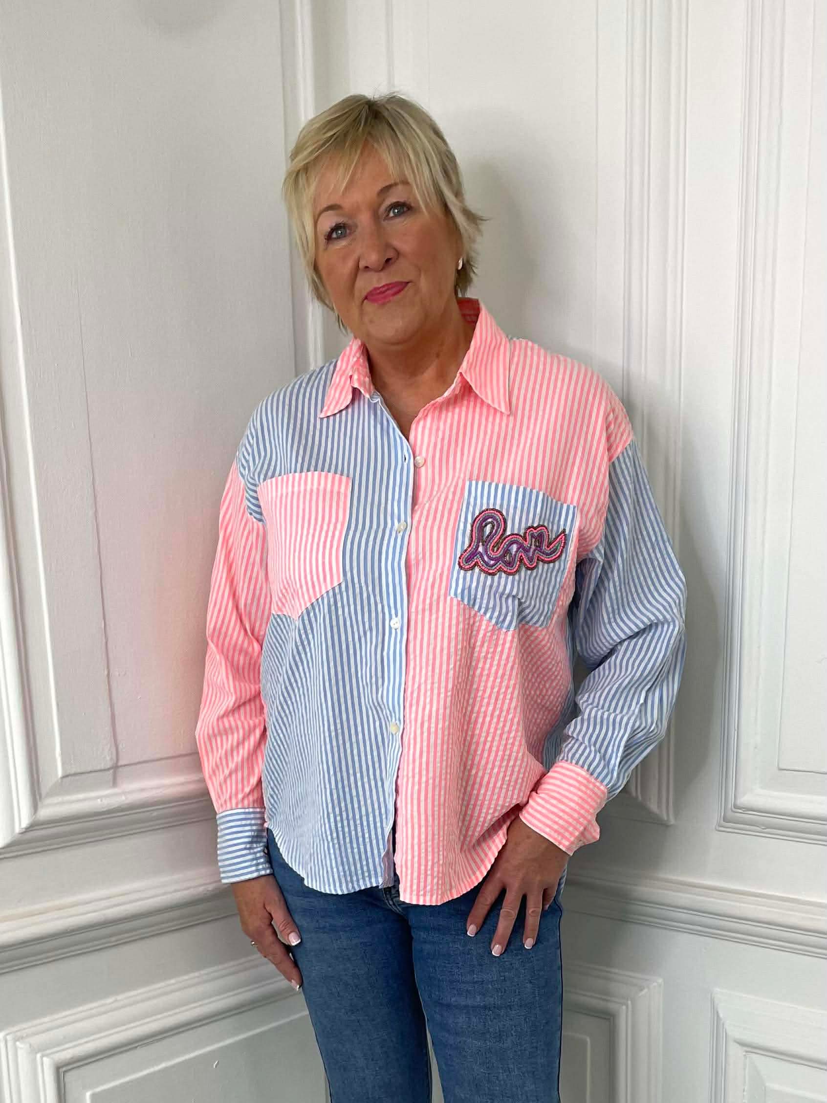 Stripe Love Shirt - Blue & Neon