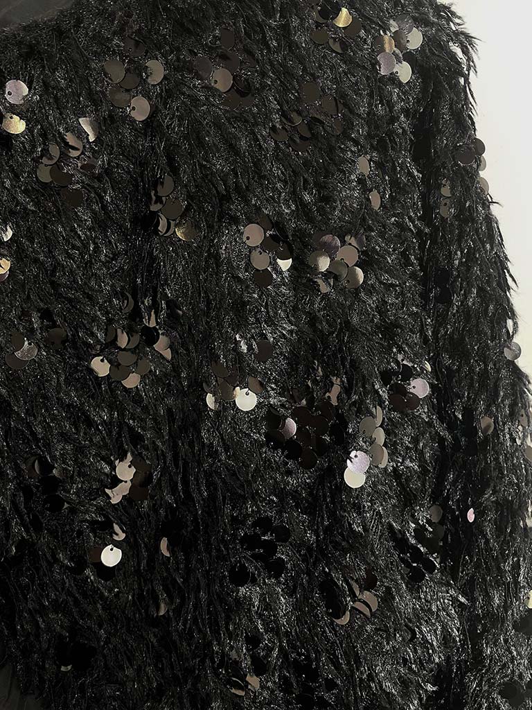 Cropped Faux Feather Sequin Jacket - Black