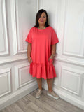 Drop Peplum Hem Dress - Coral