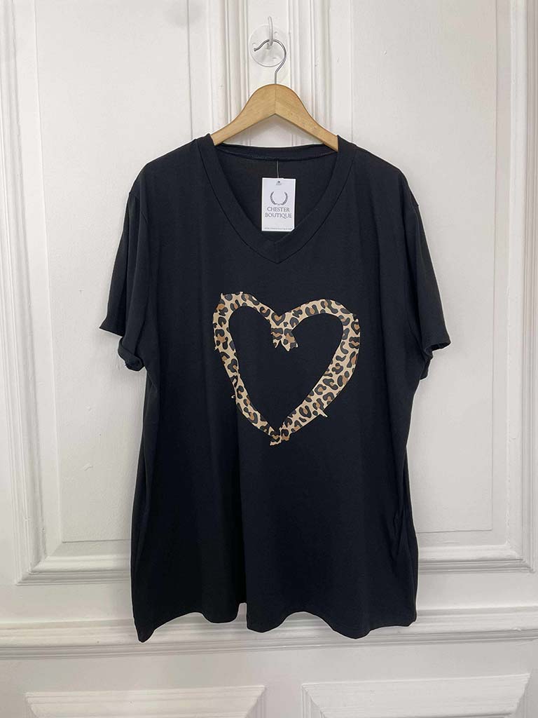 Leopard Heart Tee - Black
