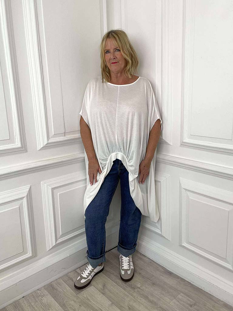 Malissa J Scooped Ruched Top - Warm White