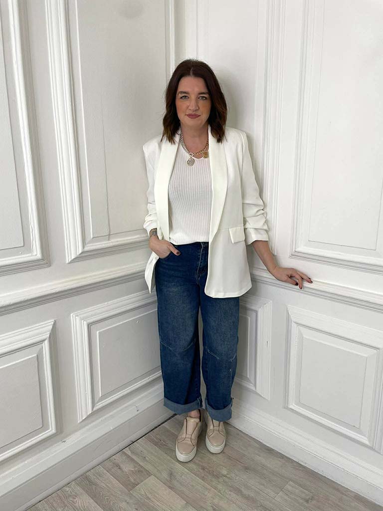 Ruched Sleeve Blazer - Warm White