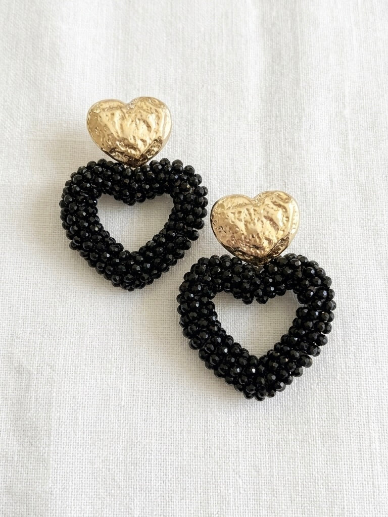Envy Shimmer Heart Earrings - Black