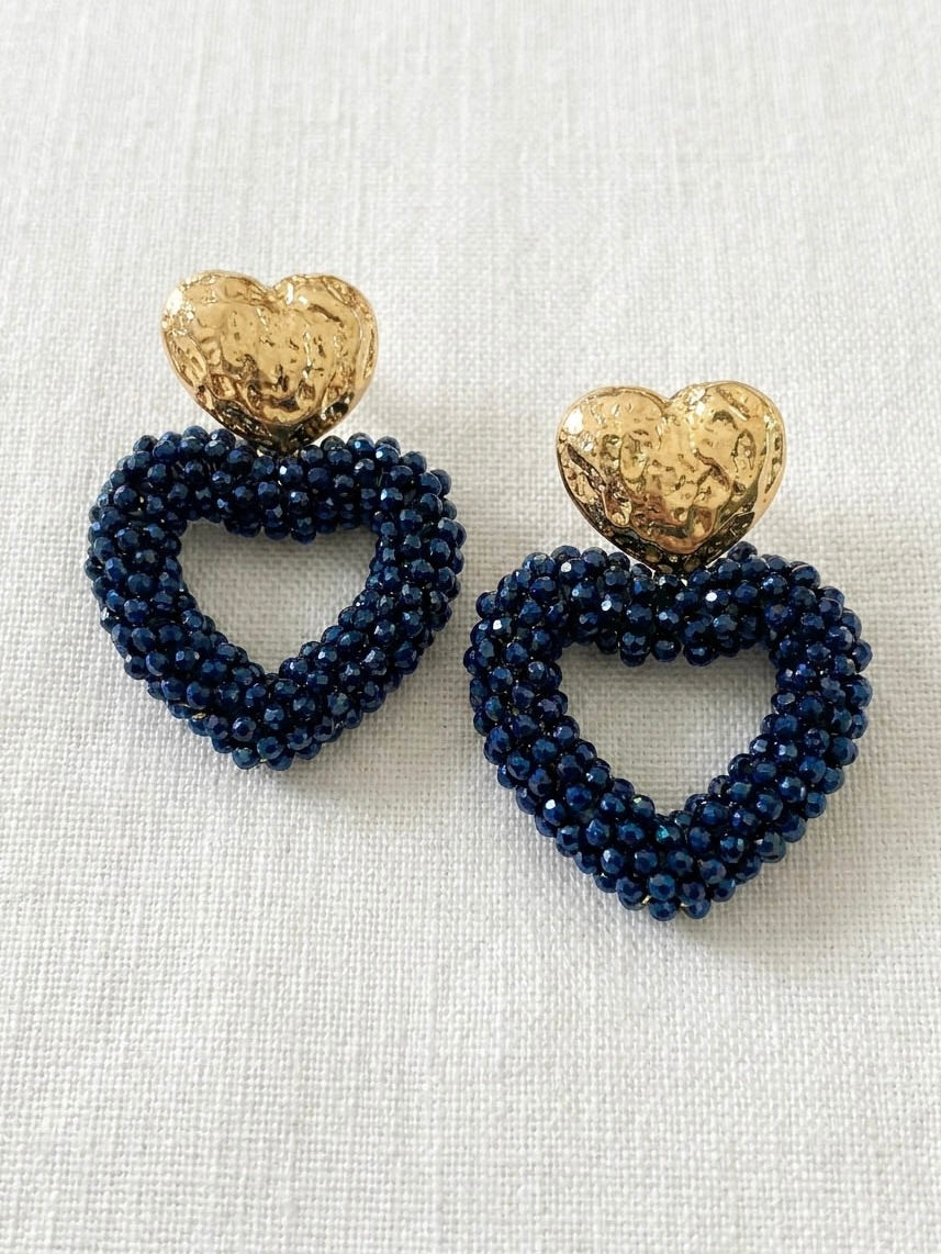 Envy Shimmer Heart Earrings - Navy