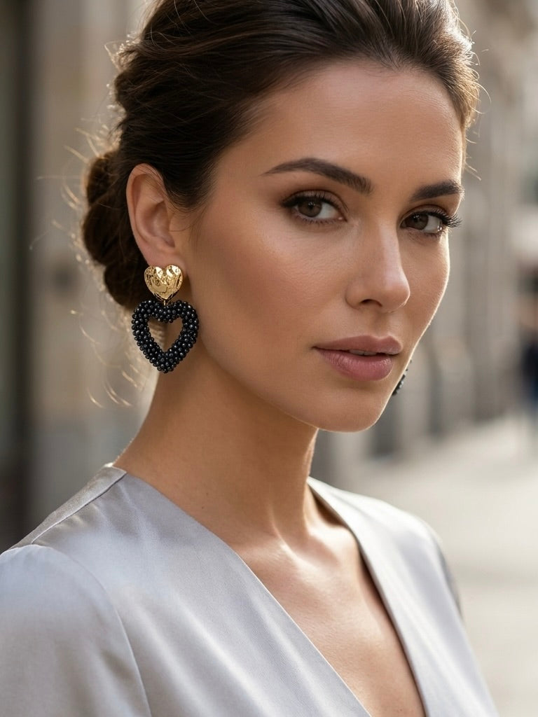 Envy Shimmer Heart Earrings - Navy
