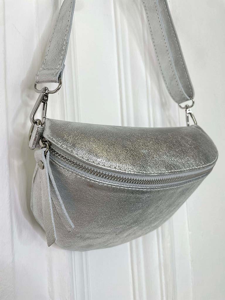 Leather Cross Body Bag - Silver