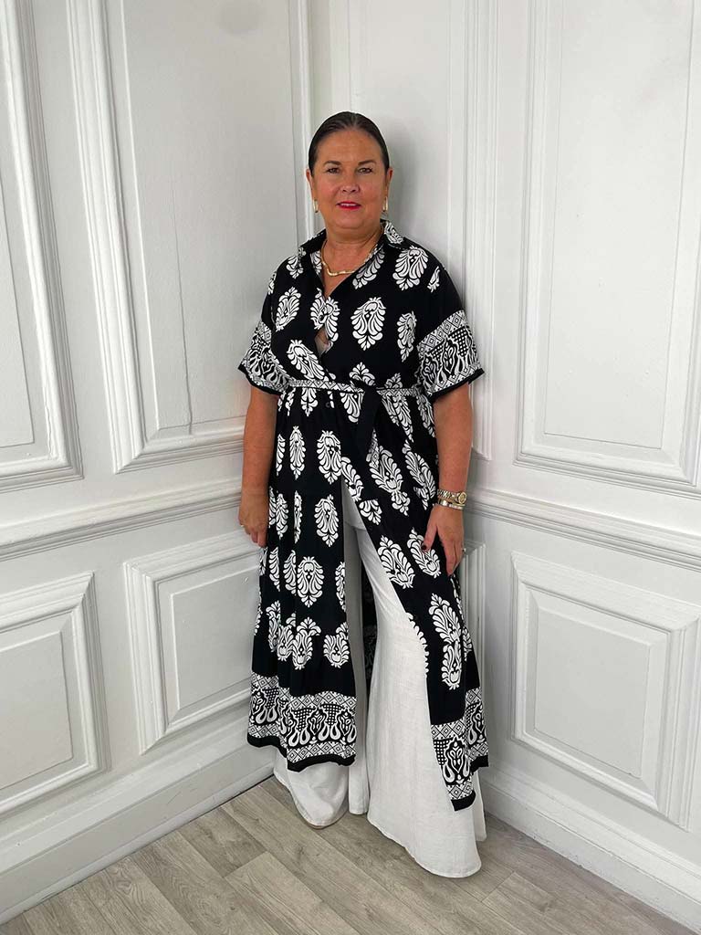 Paisley Print Tiered Maxi Dress - Black & White