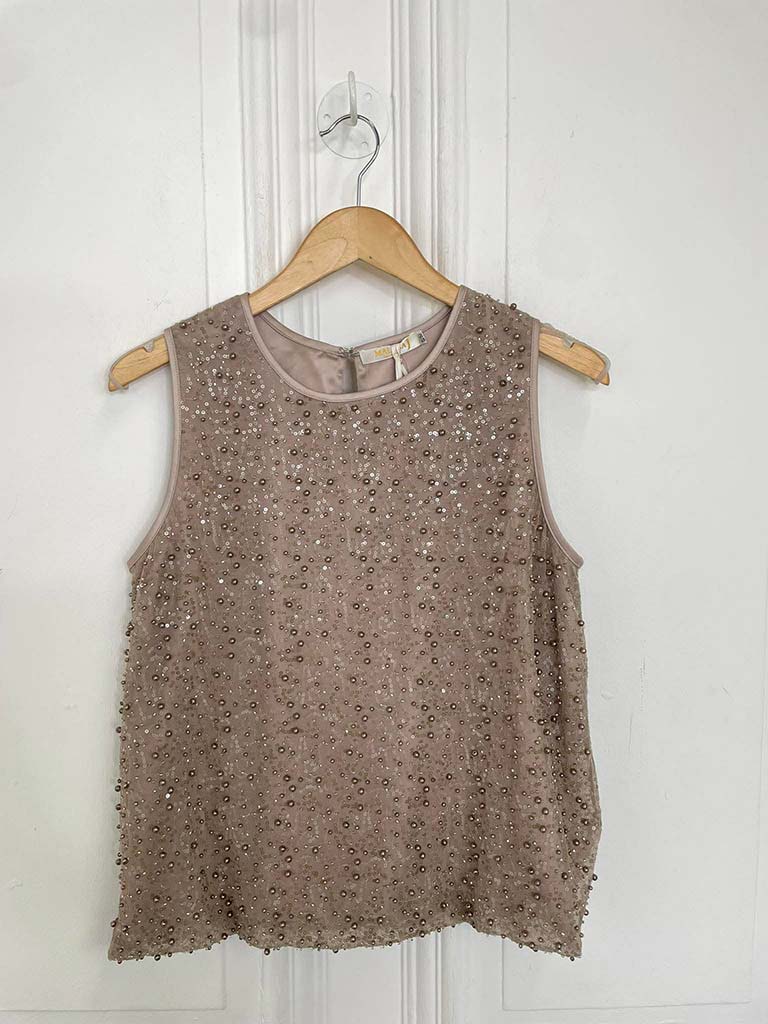Malissa J Sequin Beaded Top - Coffee