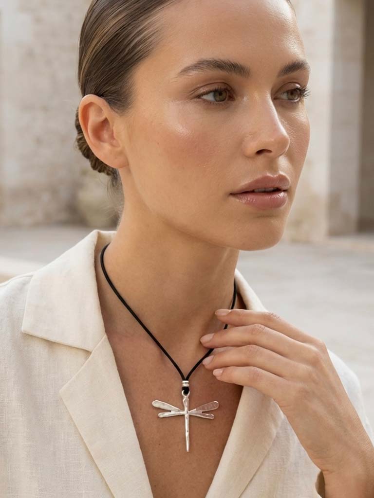 Envy Dragonfly Rope Necklace - Silver