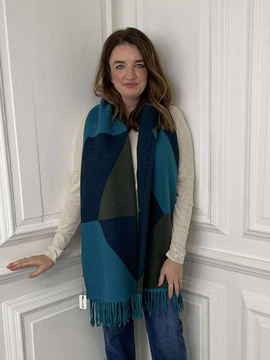 Geo Print Cashmere Mix Scarf - Teal