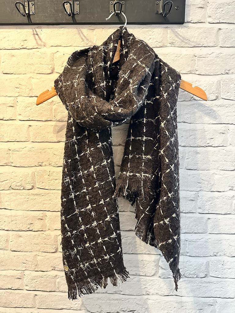 Malissa J Boucle Check Scarf - Chocolate