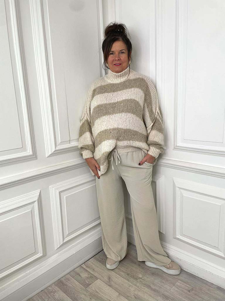 Basic Wide Leg Trousers - Stone