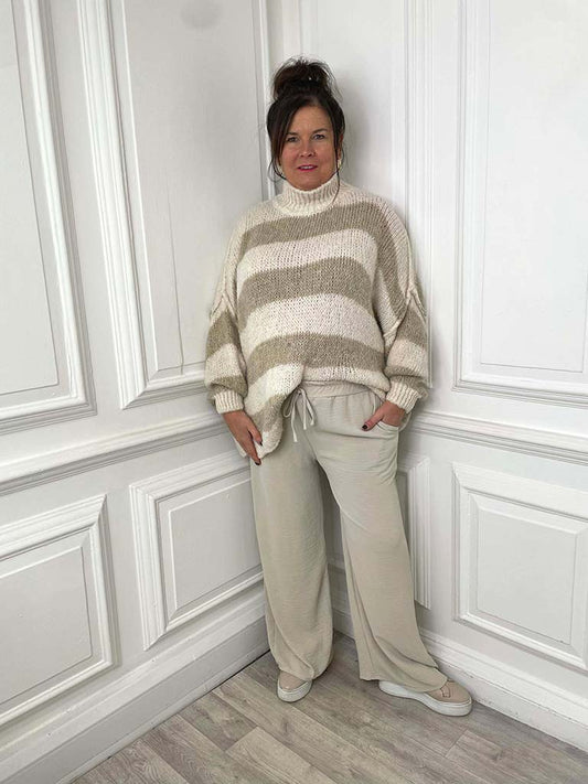 Basic Wide Leg Trousers - Stone