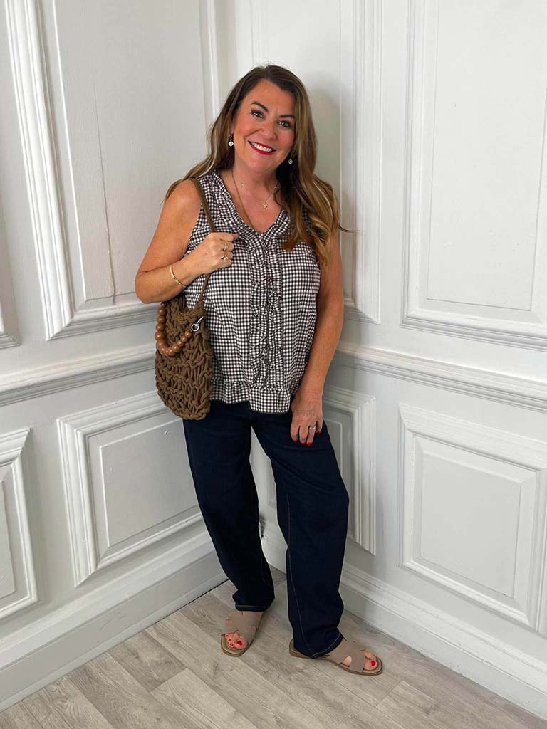 Cottage Check Ruffle Top - Chocolate