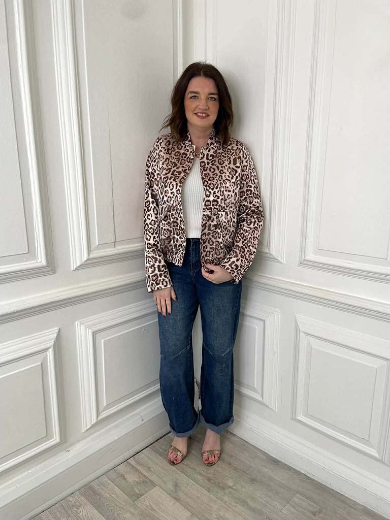 Metallic Leopard Print Bomber Jacket