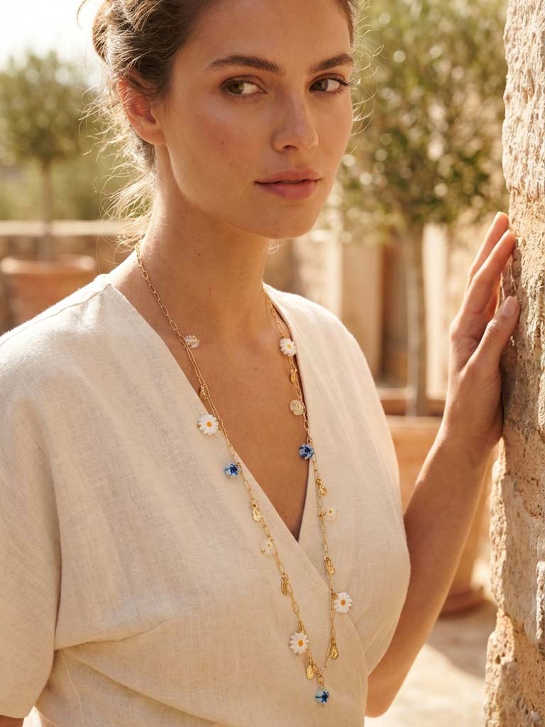 Envy Daisy & Bead Necklace - Gold