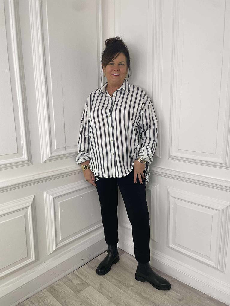 Cotton Striped Shirt - Black