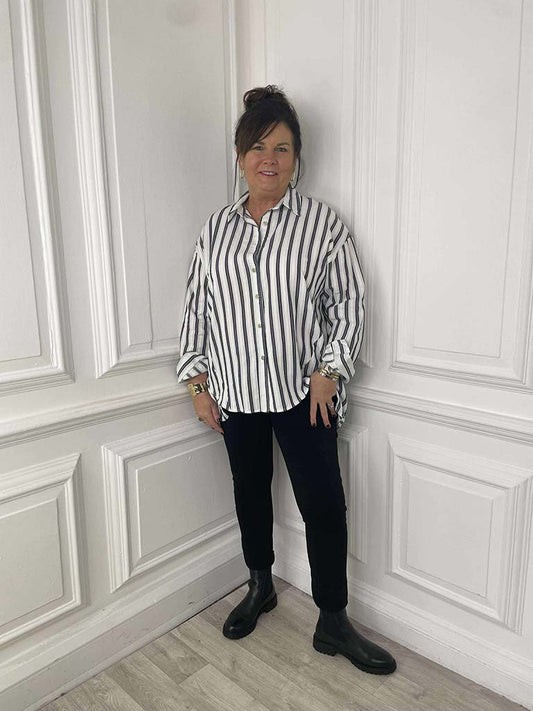 Cotton Striped Shirt - Black