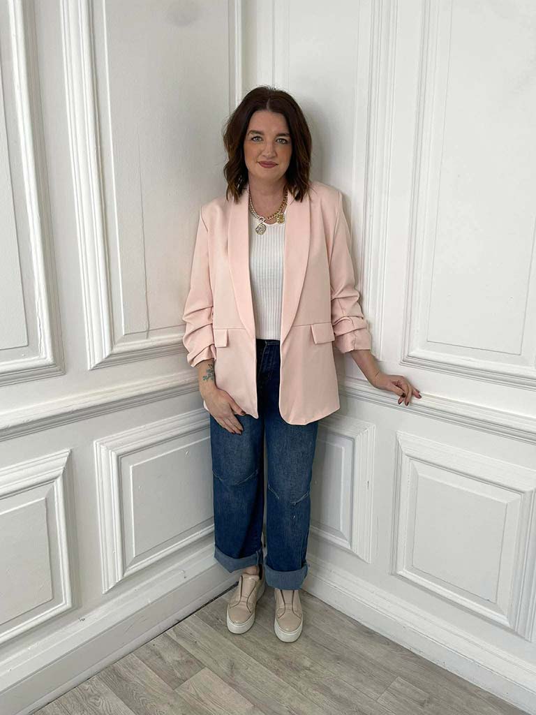 Ruched Sleeve Blazer - Blush Pink