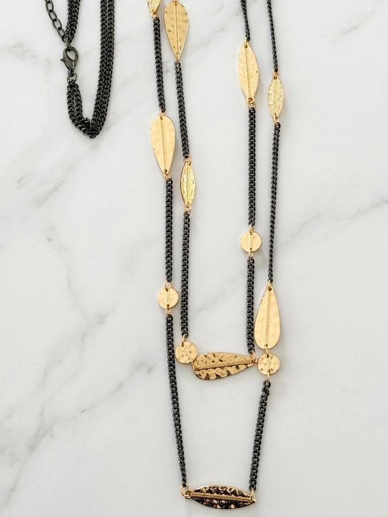 Envy Long Multi Layer Necklace - Gunmetal & Gold