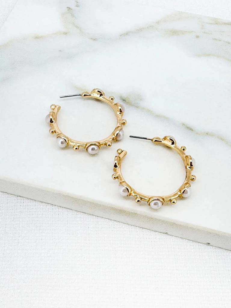 Envy Pearl Hoop Earrings - Gold
