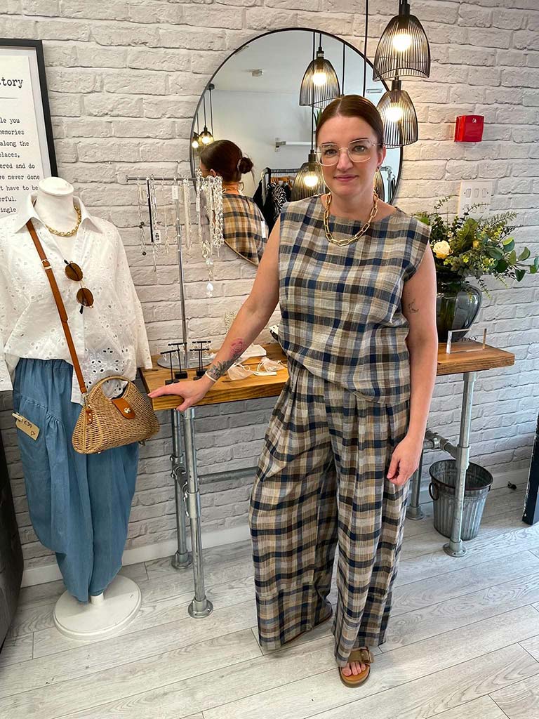 Atelier Check Cocoon Pants - Navy