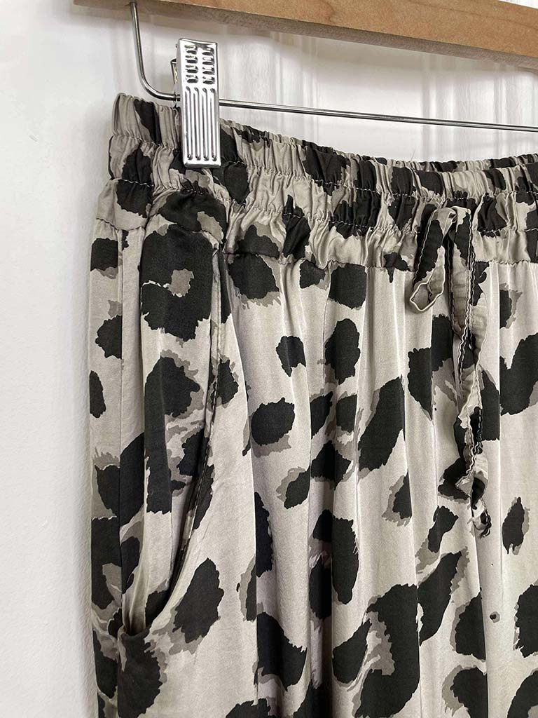 Leopard Silk Mix Palazzos - Driftwood