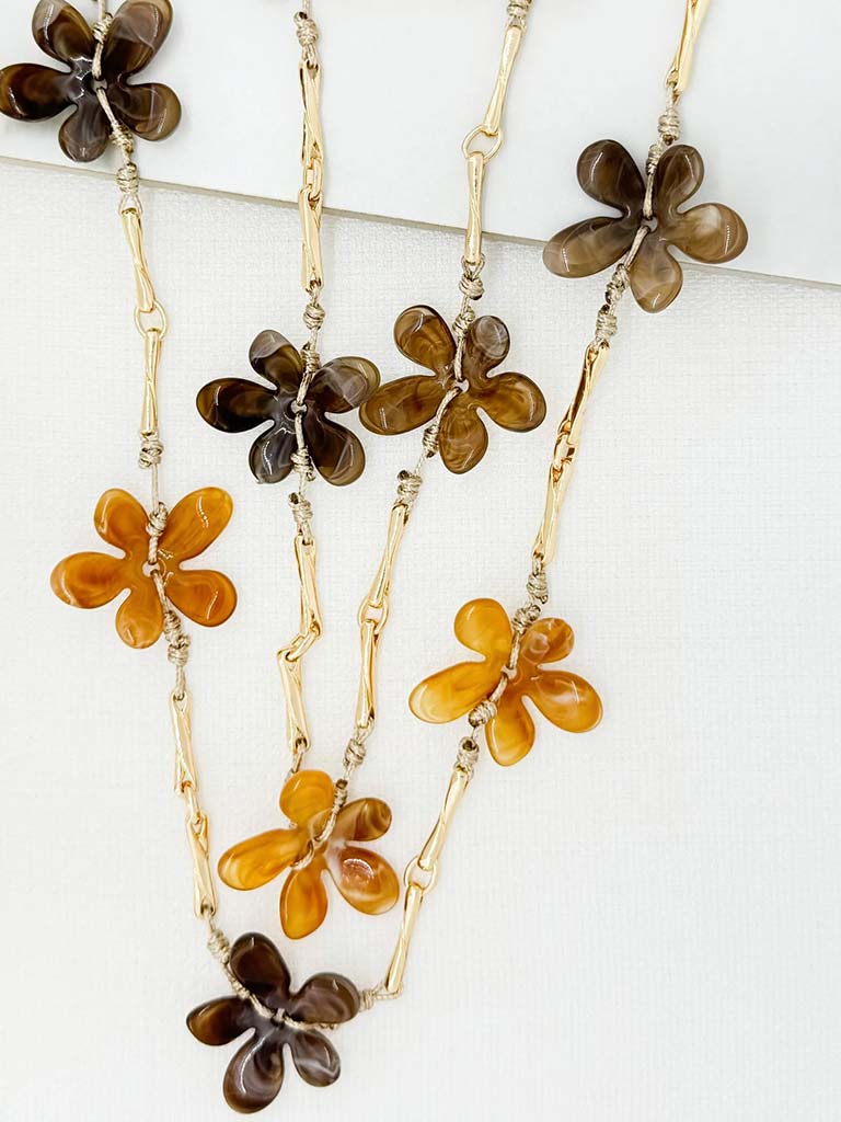 Envy Statement Flower Necklace - Brown