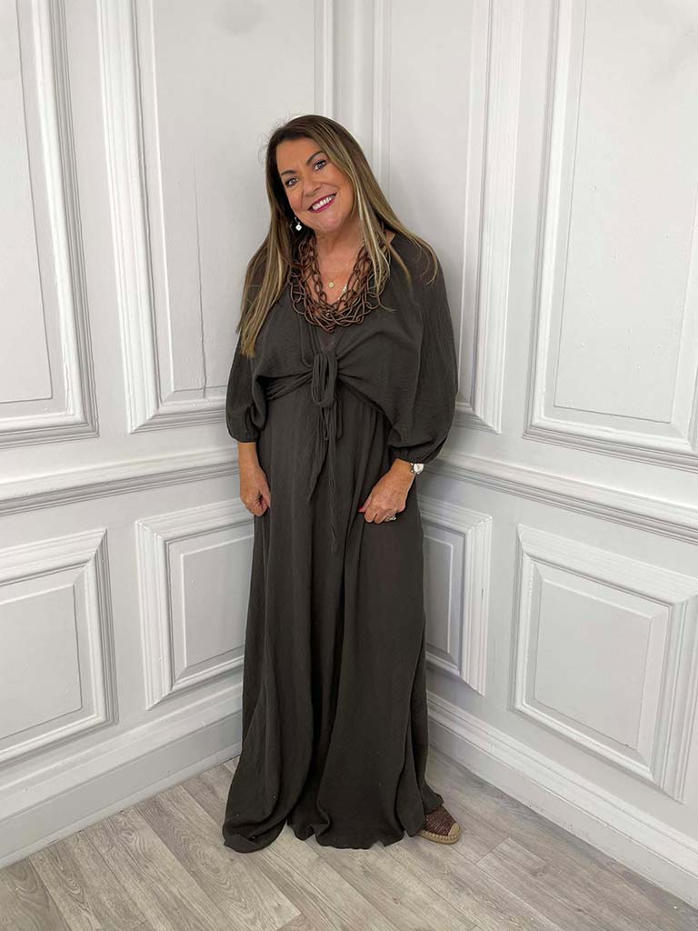 Waffle Tie Shrug - Chocolate