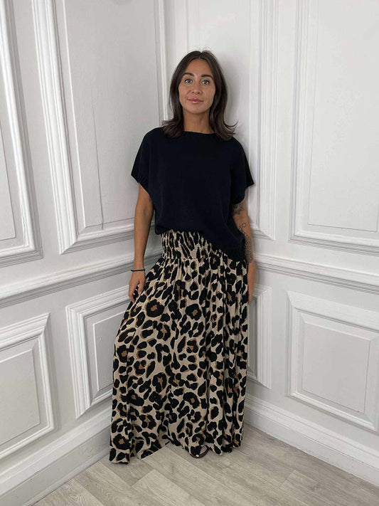 Leopard Print Palazzos - Natural