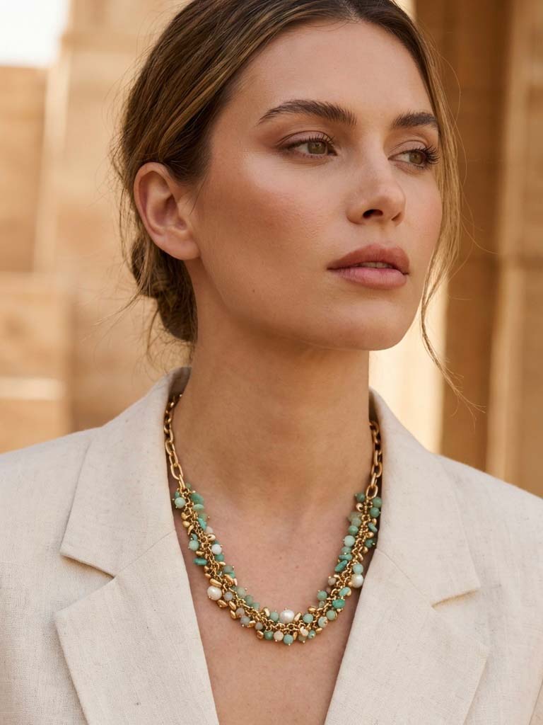 Envy Cluster Necklace - Gold & Mint