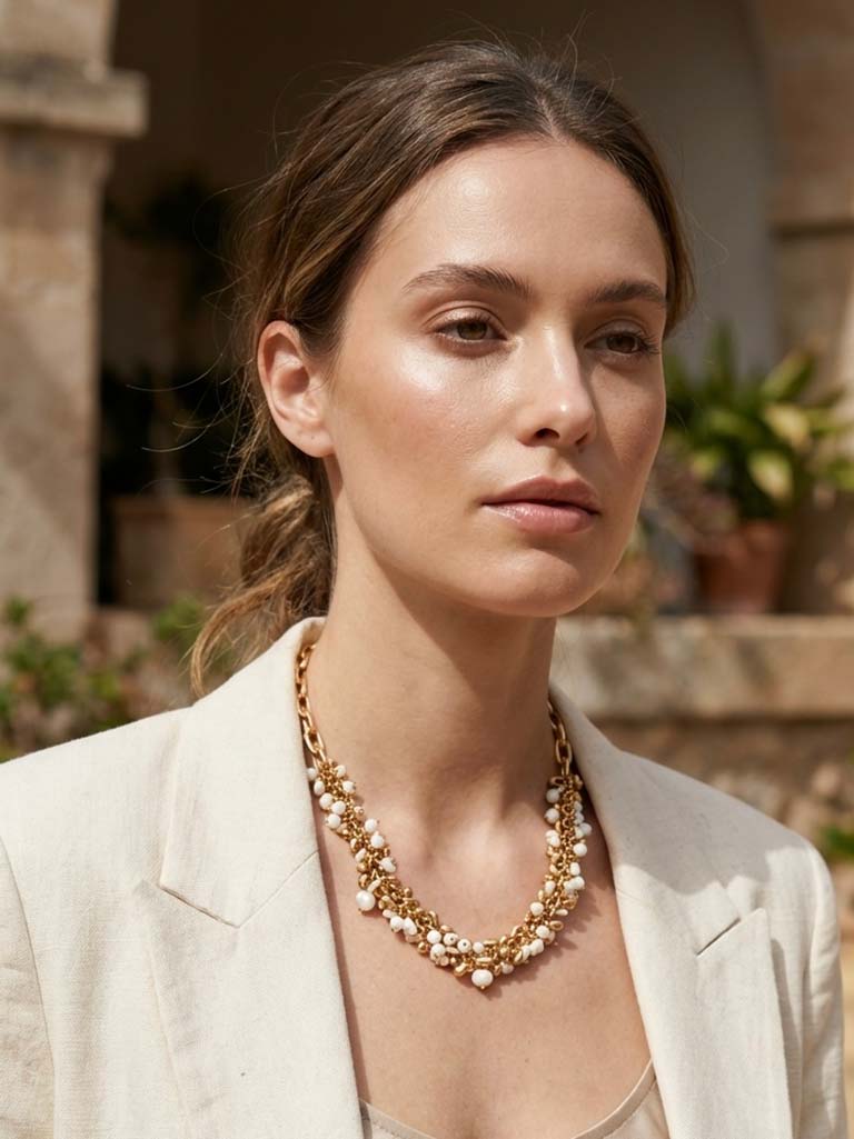 Envy Cluster Necklace - Gold & Pearl